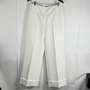 ZARA Wide Leg Cuffed Hem Tailored Pants L White High Rise Trousers Eleg